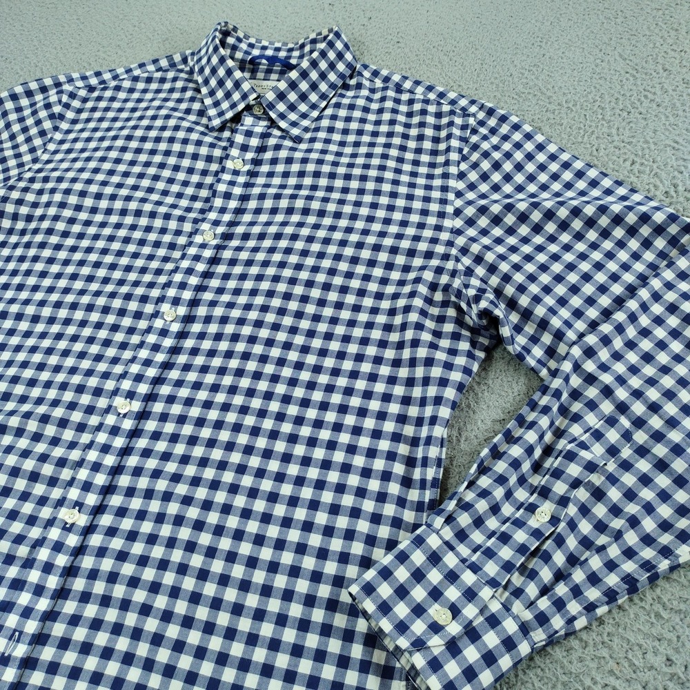 Teddy Stratford Shirt Mens Medium Blue Gingham 100% Cotton Button Up Long Sleeve